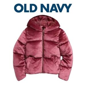 Old NAVY Velvet Dark Pink Puffer Jacket L (10-12)